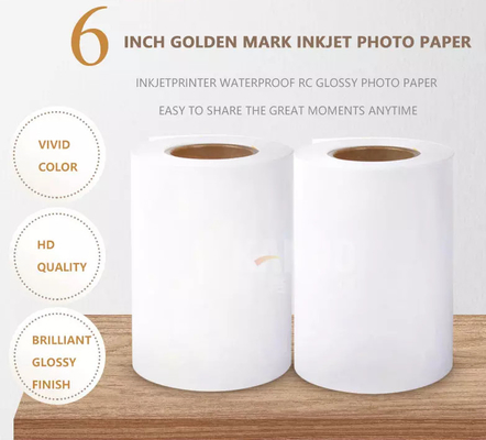 China Golden Mark 6 inch 152mm 50m 240g Waterproof RC Glossy dx100 Roll Inkjet Photo Paper for Fuji Dry Printer supplier